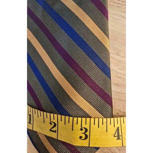 Saddlebred Mens Necktie Striped Olive Green Multicolor Stripes - Picture 3 of 6